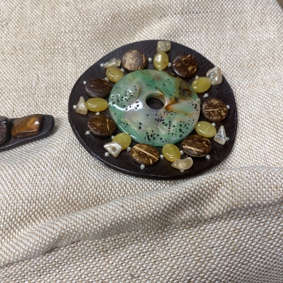 Nine West Boho Beaded Linen Tote Shoulder Bag with Gemstone Accents - Picture 4 of 7